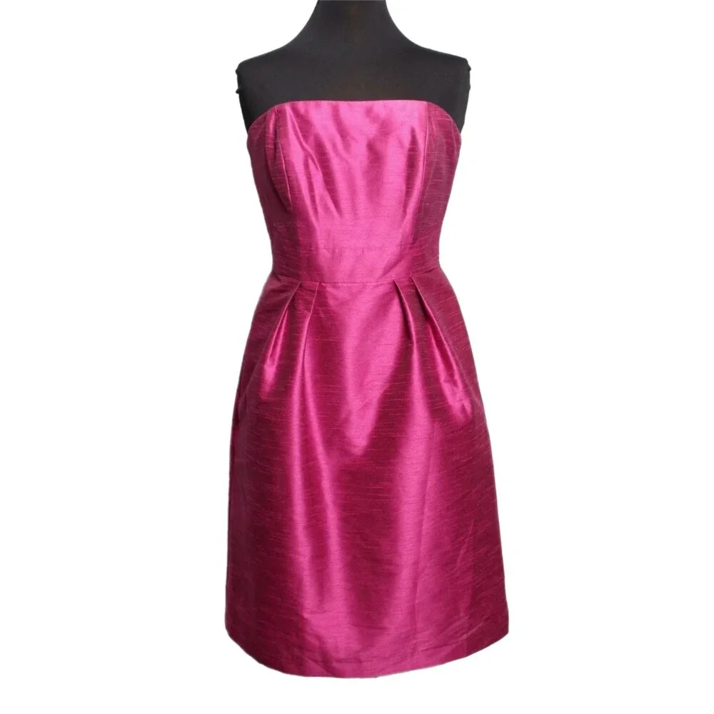 Alfred Sung NWT Watermelon Pink Dupioni Silk Strapless Dress Size 8 - Picture 1 of 8